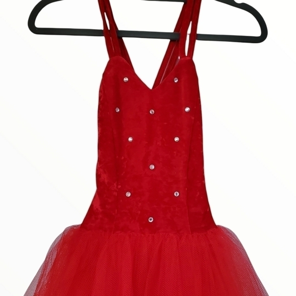 Curtain Call Costumes sz CSM Red velvet Rhinestone Valentines Christmas - Picture 2 of 10